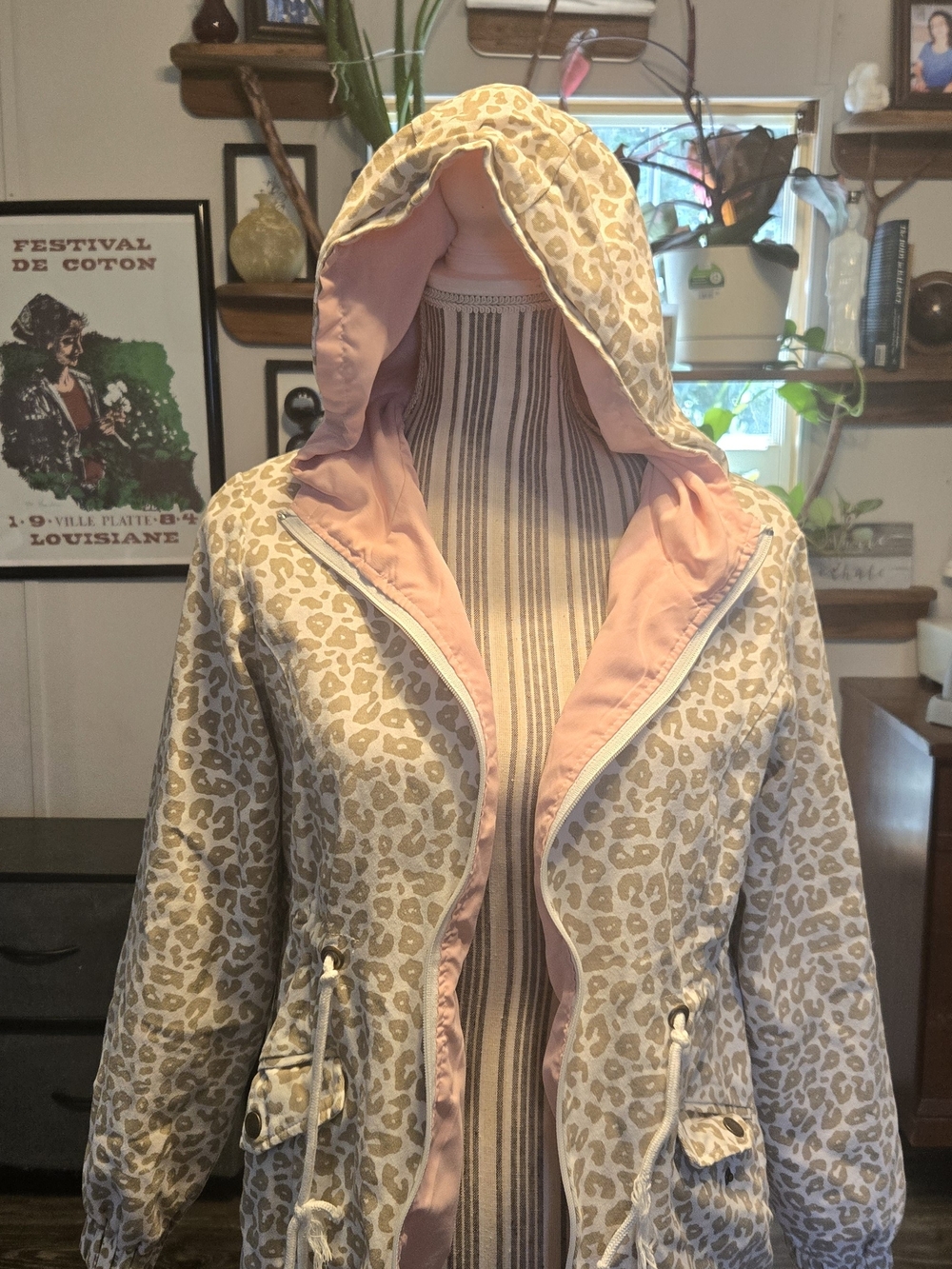 Women’s Hooded Leopard Print Anorak Jacket - Pink Lining